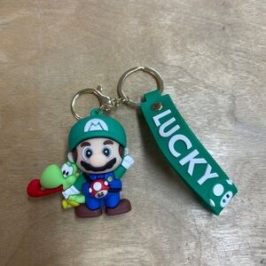 Green Mario Keychain with Lucky Tag